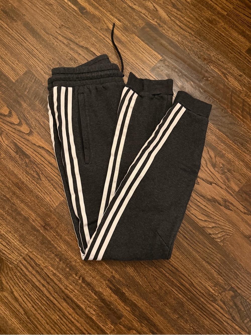 adidas Dark Gray Track Joggers with White Stripes and Red Logo - Picture 2 of 4
